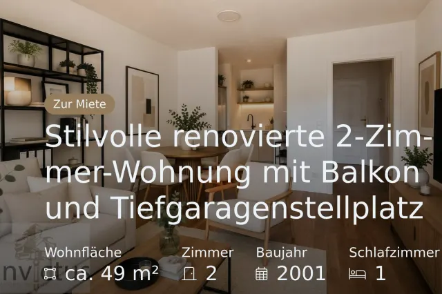 Neu im Angebot: Stilvolle renovierte 2-Zimmer-Wohnung mit Balkon und Tiefgaragenstellplatz