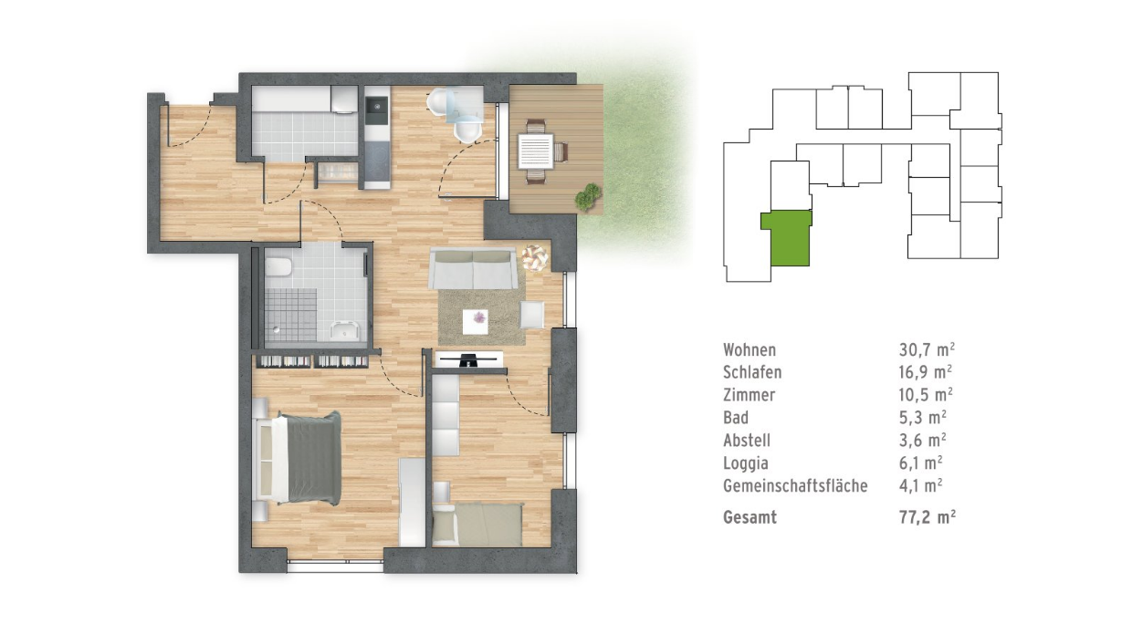 Beispielgrundriss 77,2 QM