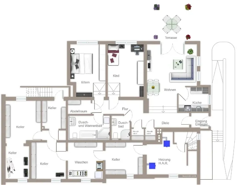 Grundriss Kellergeschoss + Einlieger
