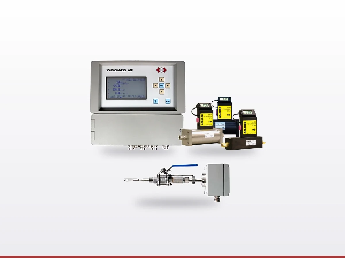 VARIOMASS MF Auswerteelektronik, AALBORG Massenstrommesser und Einschub-Sensor zur Druckluftmessung