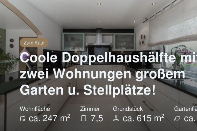 Nicht mehr verfügbar: Coole Doppelhaushälfte mit zwei Wohnungen großem Garten u. Stellplätze!