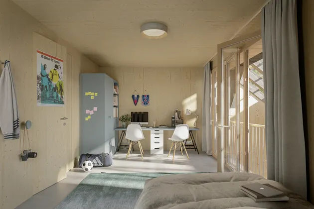 Neubauprojekt Villigerscheune, Reihenhaus - Obergeschoss (Visualisierung)