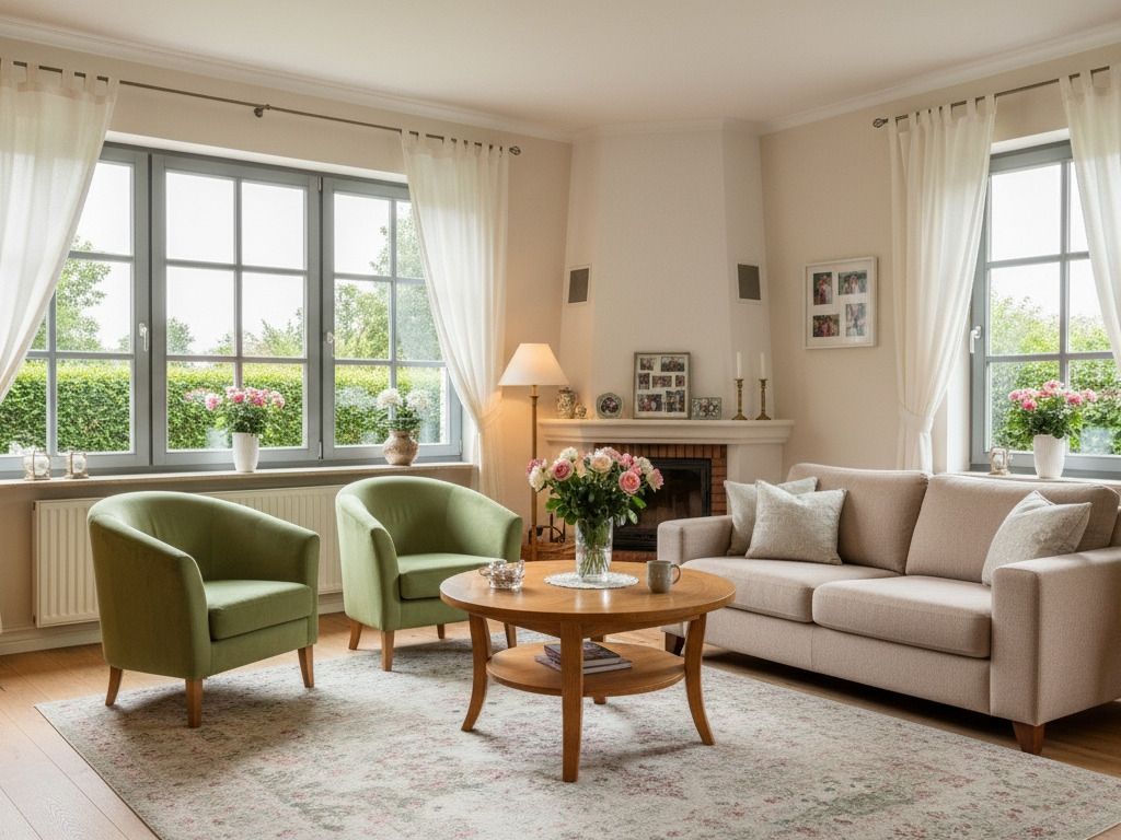 Wohnzimmer mit Kamin (KI-Visualisierung)