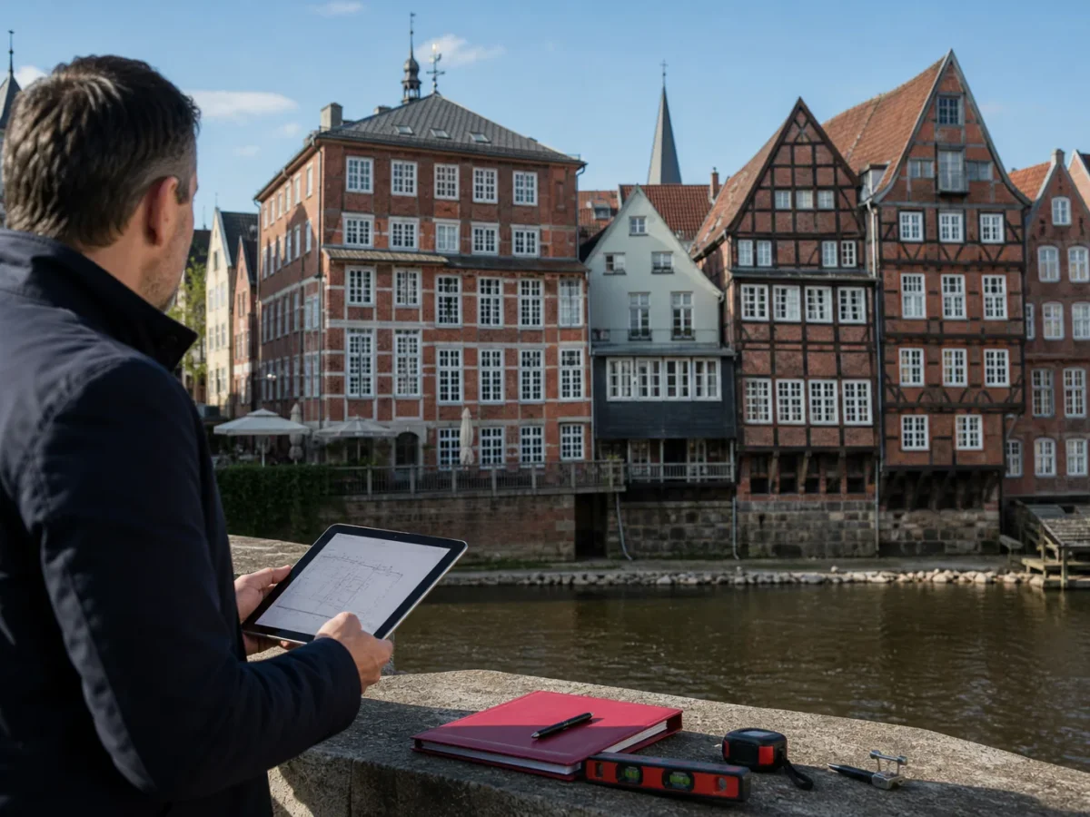 Lüneburger Altstadt im Senkungsgebiet mit Prüfinstrumenten