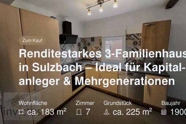 Neu im Angebot: Renditestarkes 3-Familienhaus in Sulzbach – Ideal für Kapitalanleger & Mehrgenerationen