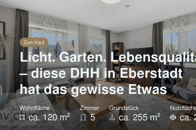 Neu im Angebot: Licht. Garten. Lebensqualität. – diese DHH in Eberstadt hat das gewisse Etwas