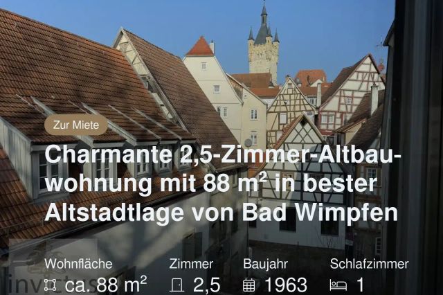 Neu im Angebot: Charmante 2,5-Zimmer-Altbauwohnung mit 88 m² in bester Altstadtlage von Bad Wimpfen