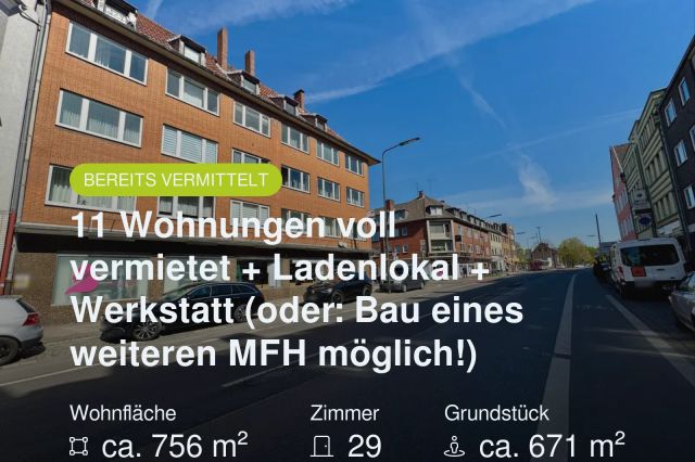 Nicht mehr verfügbar: 11 Wohnungen voll vermietet + Ladenlokal + Werkstatt (oder: Bau eines weiteren MFH möglich!)