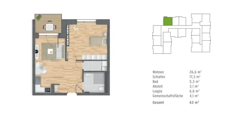 Beispielgrundriss 63 QM