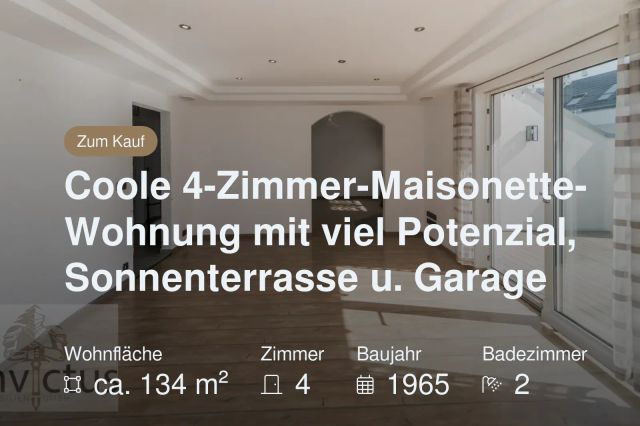 Nicht mehr verfügbar: Coole 4-Zimmer-Maisonette-Wohnung mit viel Potenzial, Sonnenterrasse u. Garage