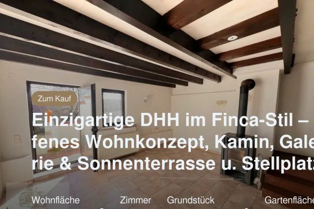 Nicht mehr verfügbar: Einzigartige DHH im Finca-Stil – offenes Wohnkonzept, Kamin, Galerie & Sonnenterrasse u. Stellplatz.