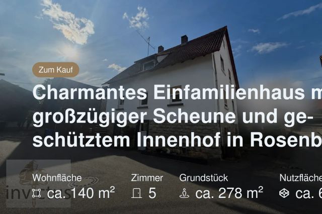Neu im Angebot: Charmantes Einfamilienhaus mit großzügiger Scheune und geschütztem Innenhof in Rosenberg