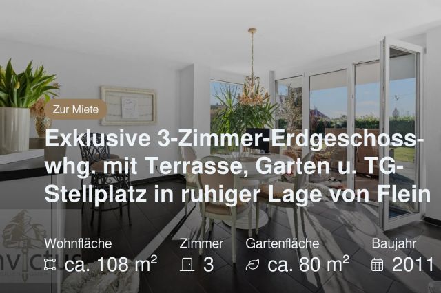 Neu im Angebot: Exklusive 3-Zimmer-Erdgeschosswhg. mit Terrasse, Garten u. TG-Stellplatz in ruhiger Lage von Flein