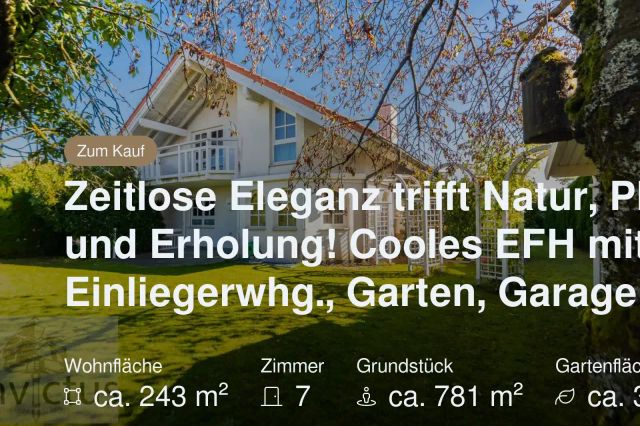 Nicht mehr verfügbar: Zeitlose Eleganz trifft Natur, Platz und Erholung! Cooles EFH mit Einliegerwhg., Garten, Garage etc.