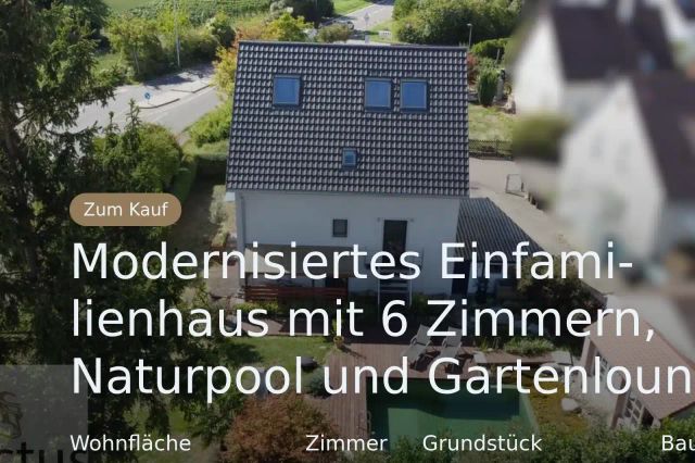 Neu im Angebot: Modernisiertes Einfamilienhaus mit 6 Zimmern, Naturpool und Gartenlounge