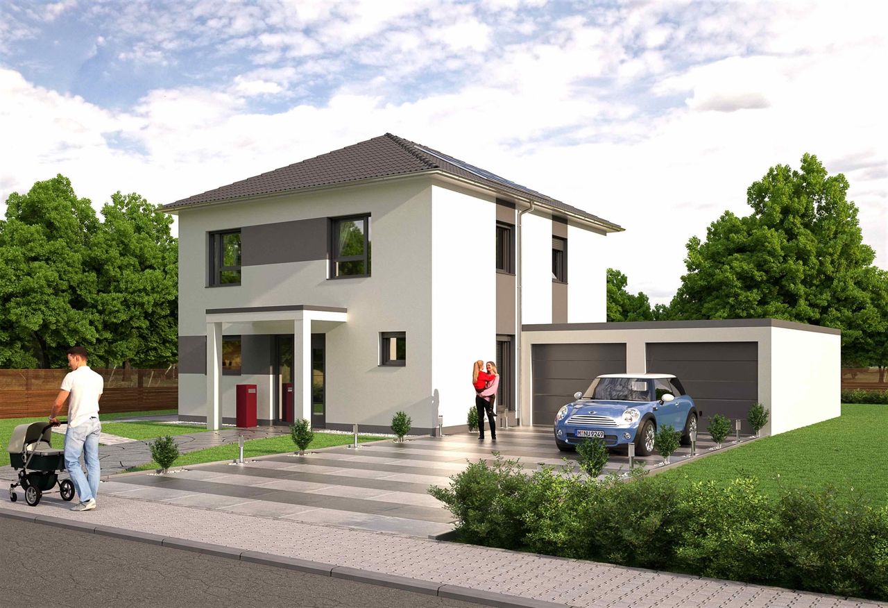 Haus-Q9-XM - Vorderansicht mit Vordach