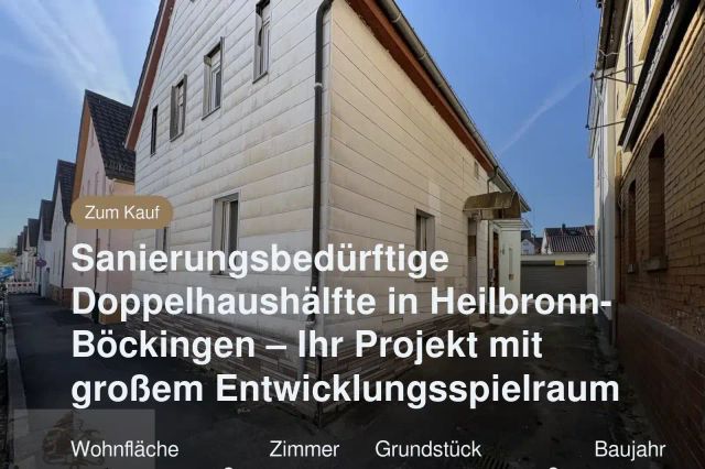 Neu im Angebot: Sanierungsbedürftige Doppelhaushälfte in Heilbronn-Böckingen – Ihr Projekt mit großem Entwicklungsspielraum