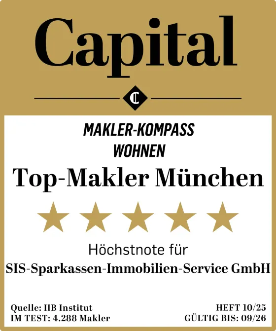 capital-top-makler-5-sterne-muenchen-2024-sis-sparkassen-immobilien-service Auszeichnung als Top-Makler München 2024 mit Höchstnote für SIS-Sparkassen-Immobilien-Service GmbH von Capital.
