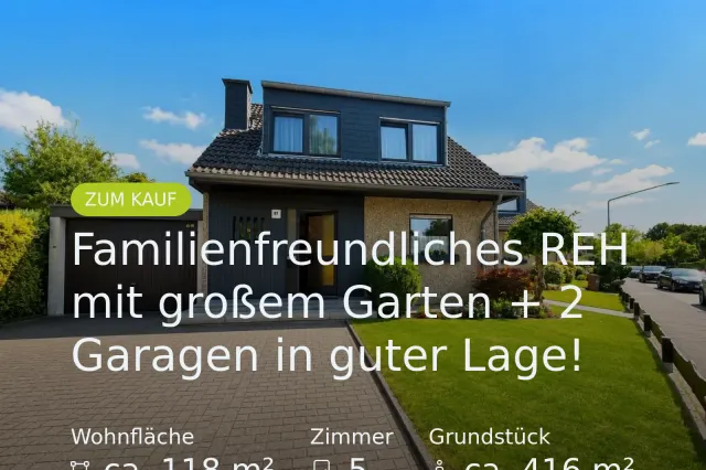 Neu im Angebot: Familienfreundliches REH mit großem Garten + 2 Garagen in guter Lage!