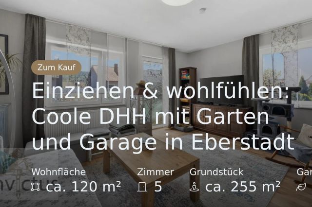 Neu im Angebot: Einziehen & wohlfühlen: Coole DHH mit Garten und Garage in Eberstadt