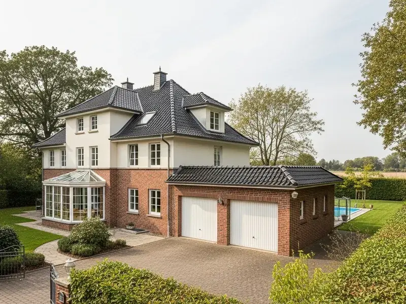Villa mit Doppelgarage und Wintergarten (KI-Visualisierung)