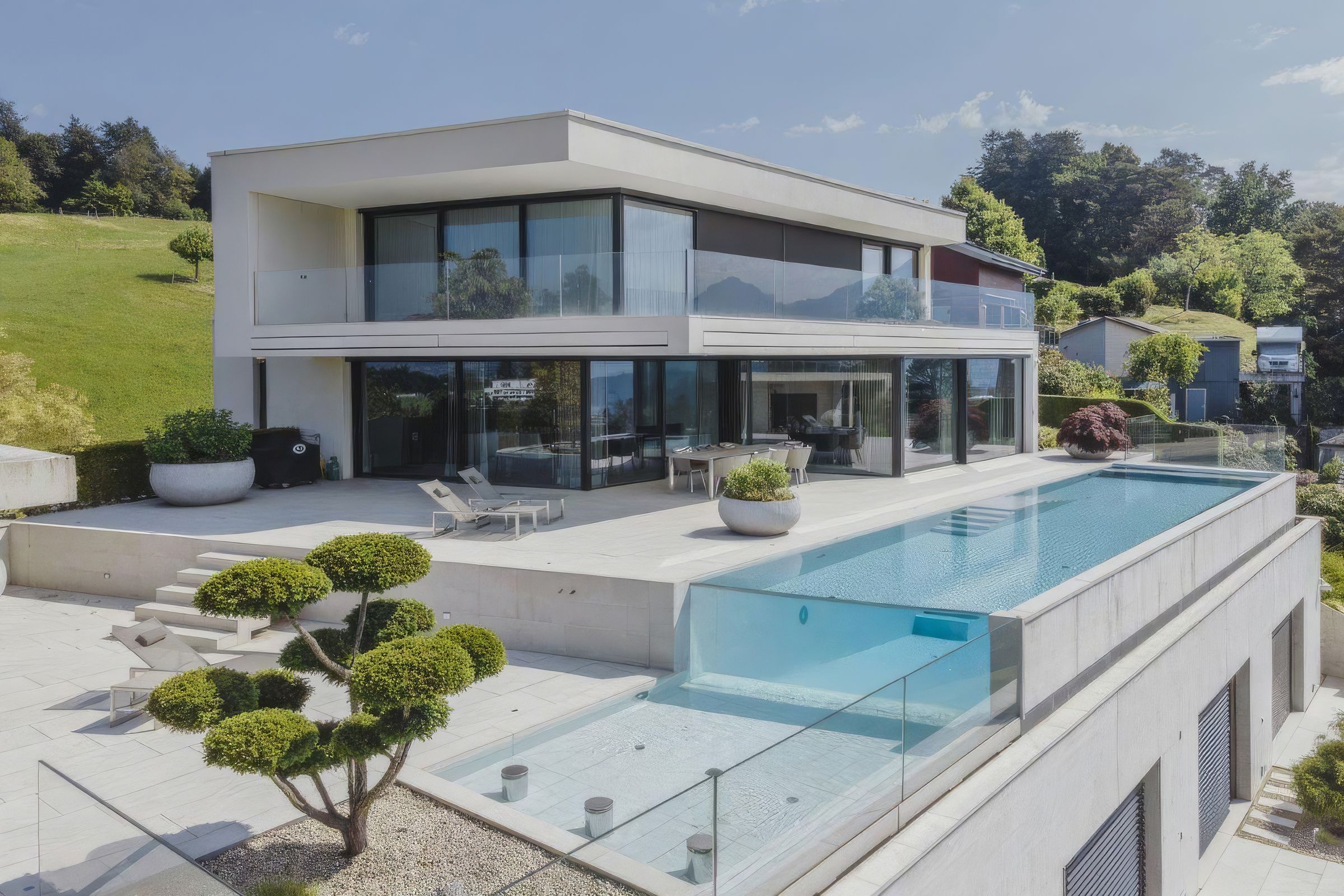 Moderne Villa mit Glaspool und Seeblick