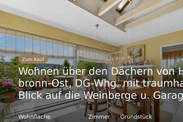 Neu im Angebot: Wohnen über den Dächern von Heilbronn-Ost, DG-Whg. mit traumhaftem Blick auf die Weinberge u. Garage