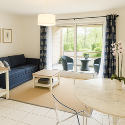 Düsseldorf-Niederkassel: Möbliertes Apartment mit großer Westterrasse und Gartenblick!
