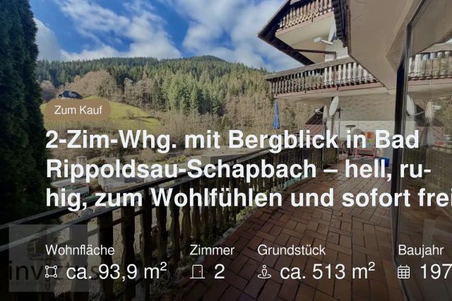 Neu im Angebot: 2-Zim-Whg. mit Bergblick in Bad Rippoldsau-Schapbach – hell, ruhig, zum Wohlfühlen und sofort frei