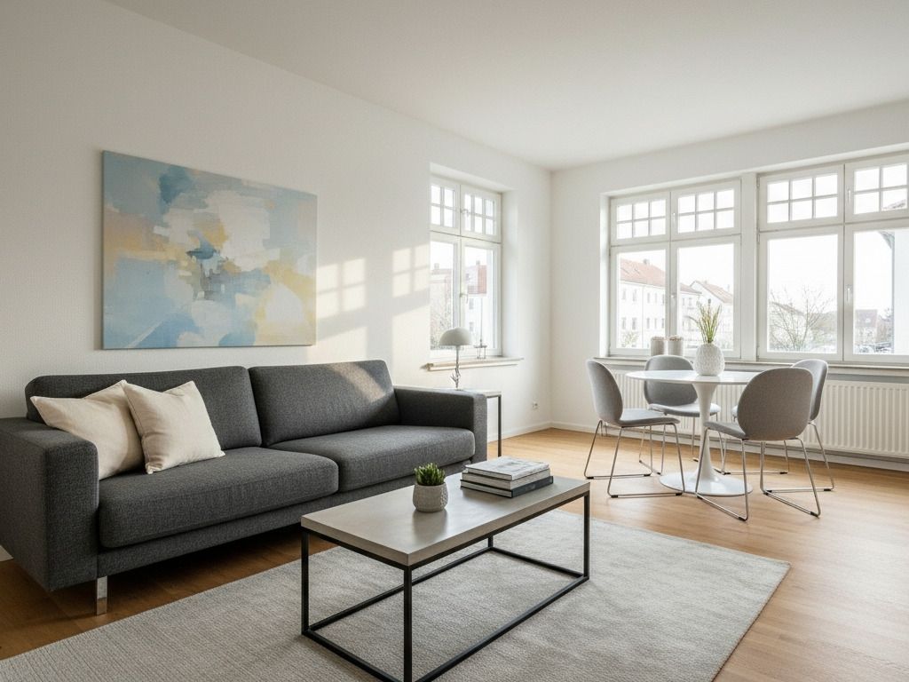 Wohnbereich mit Fensterfront (KI-Visualisierung)