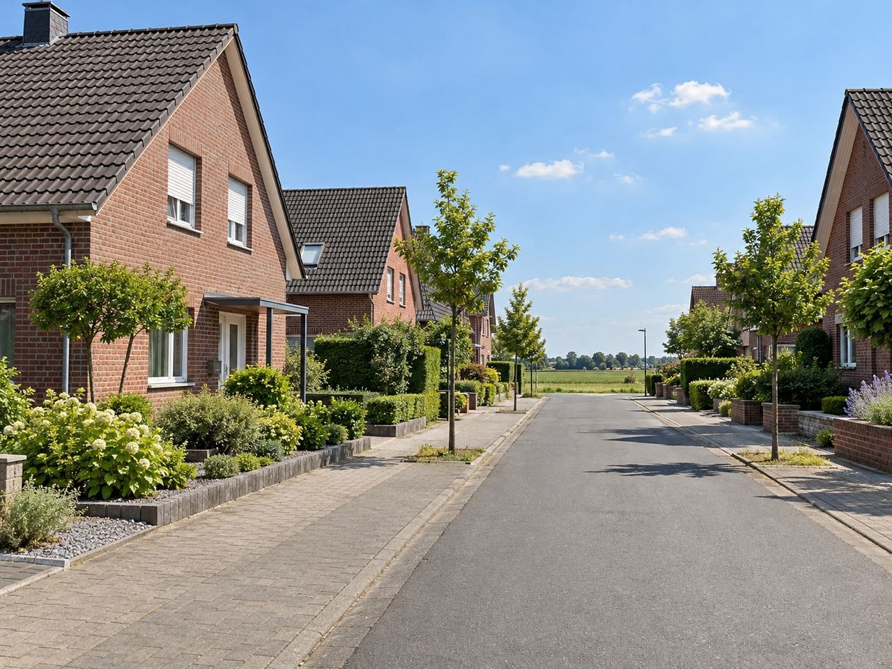 Wohnstraße in der Nachbarschaft (KI-Visualisierung)
