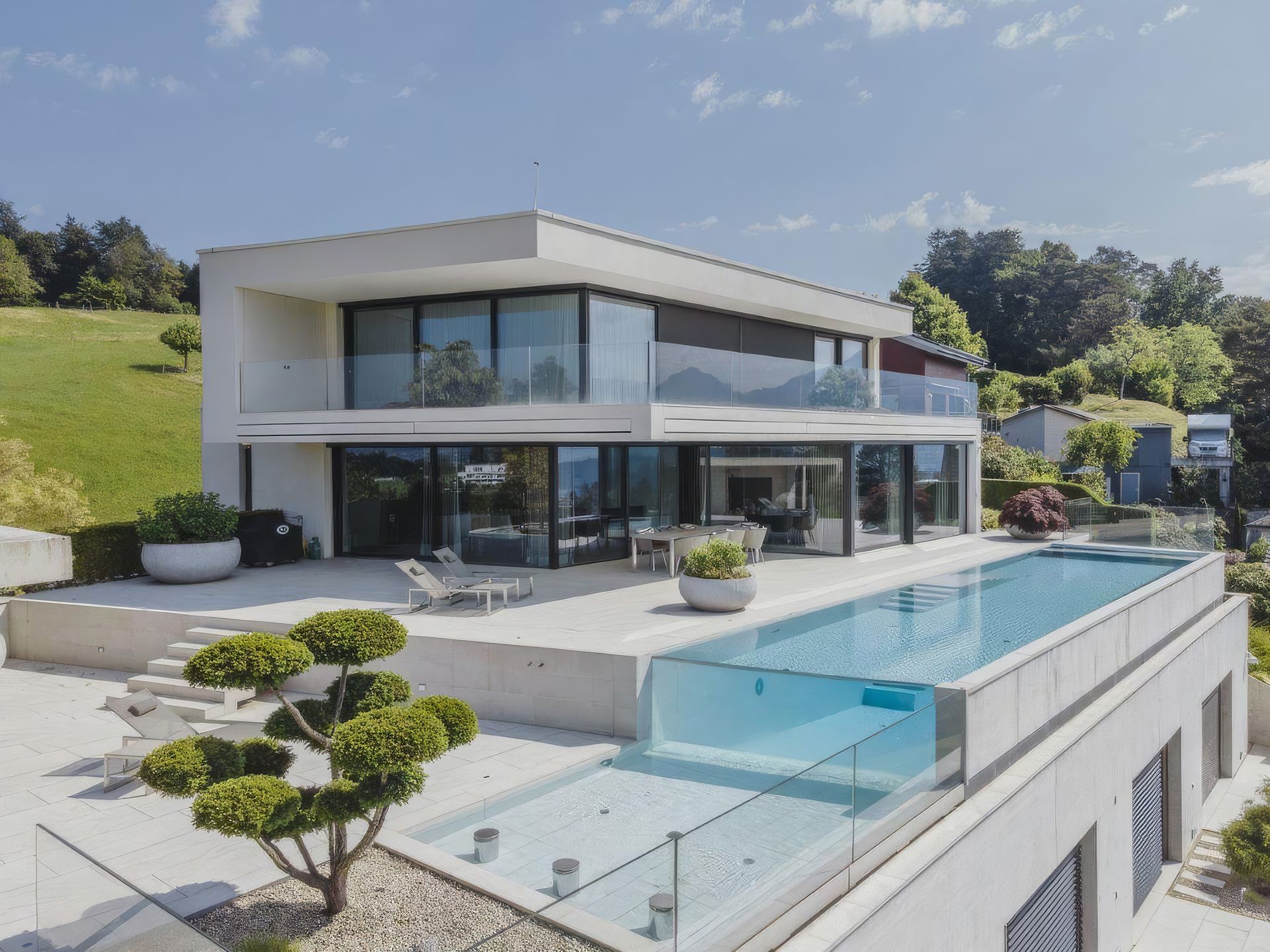 Moderne Villa mit Glaspool und Seeblick