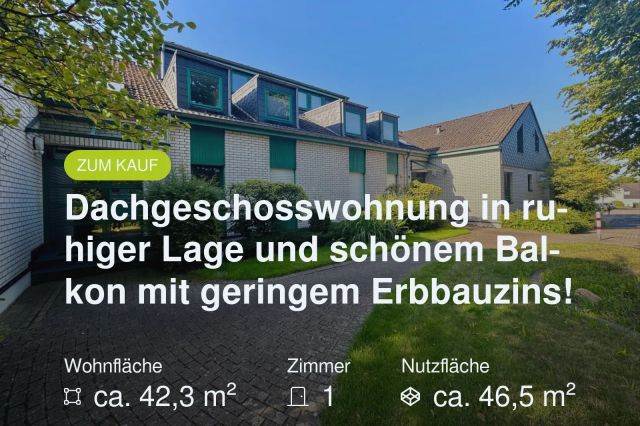 Neu im Angebot: Dachgeschosswohnung in ruhiger Lage und schönem Balkon mit geringem Erbbauzins!