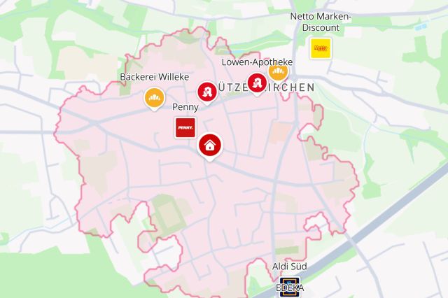 Lageplan (rot 10 Min zu Fuß)