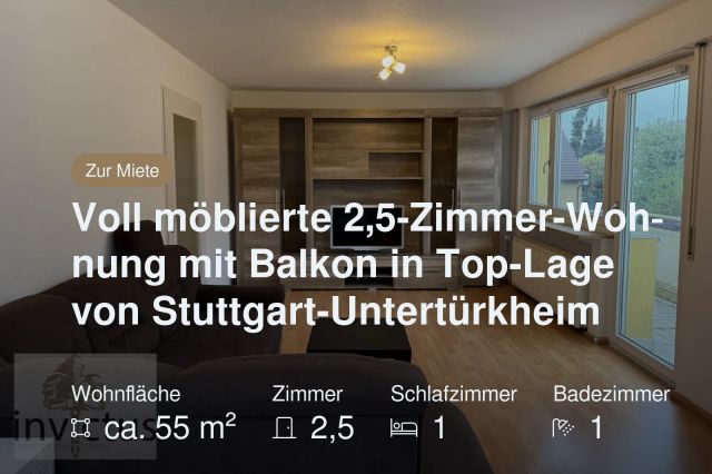 Neu im Angebot: Voll möblierte 2,5-Zimmer-Wohnung mit Balkon in Top-Lage von Stuttgart-Untertürkheim