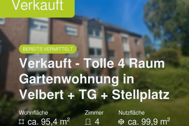Nicht mehr verfügbar: Verkauft – Tolle 4 Raum Gartenwohnung in Velbert + TG + Stellplatz