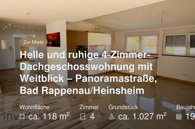 Nicht mehr verfügbar: Helle und ruhige 4-Zimmer-Dachgeschosswohnung mit Weitblick – Panoramastraße, Bad Rappenau/Heinsheim
