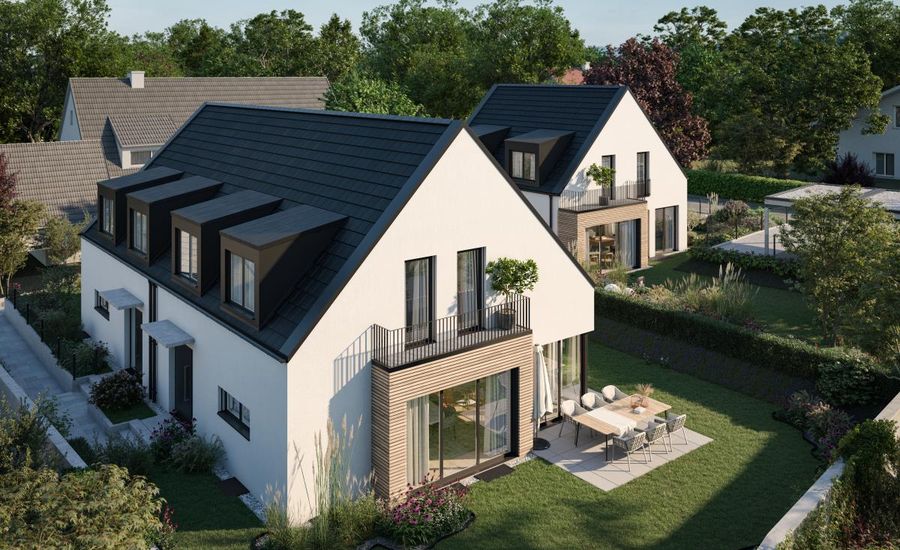 Das neue Wohngefühl. Ein modernes Doppelhaus und ein Einfamilienhaus.