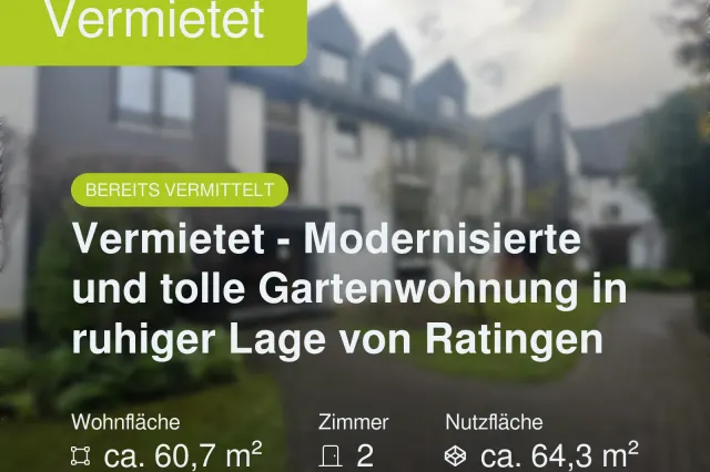 Nicht mehr verfügbar: Vermietet – Modernisierte und tolle Gartenwohnung in ruhiger Lage von Ratingen