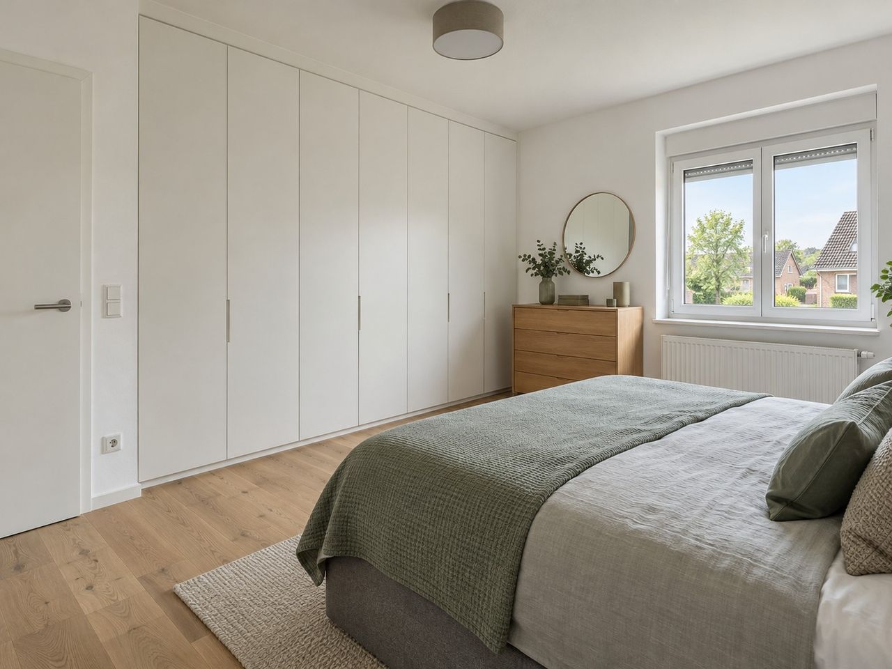 Elternschlafzimmer mit Einbauschrank (KI-Visualisierung)