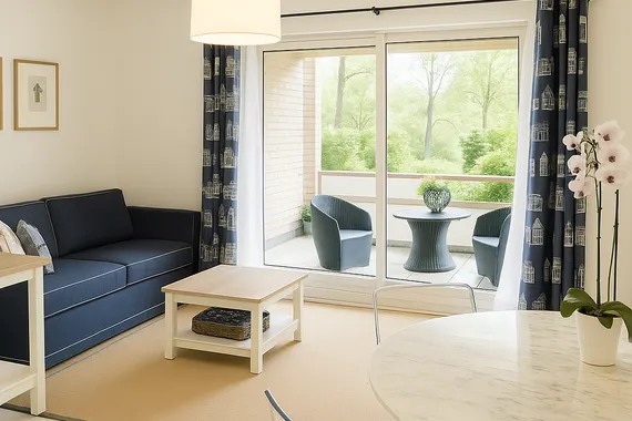 Düsseldorf-Niederkassel: Möbliertes Apartment mit großer Westterrasse und Gartenblick!