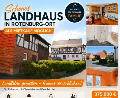 Schönes Landhaus in Rotenburg-OT, Mietkauf möglich!
Pferdehaltung möglich, Kaufpreis €375.000