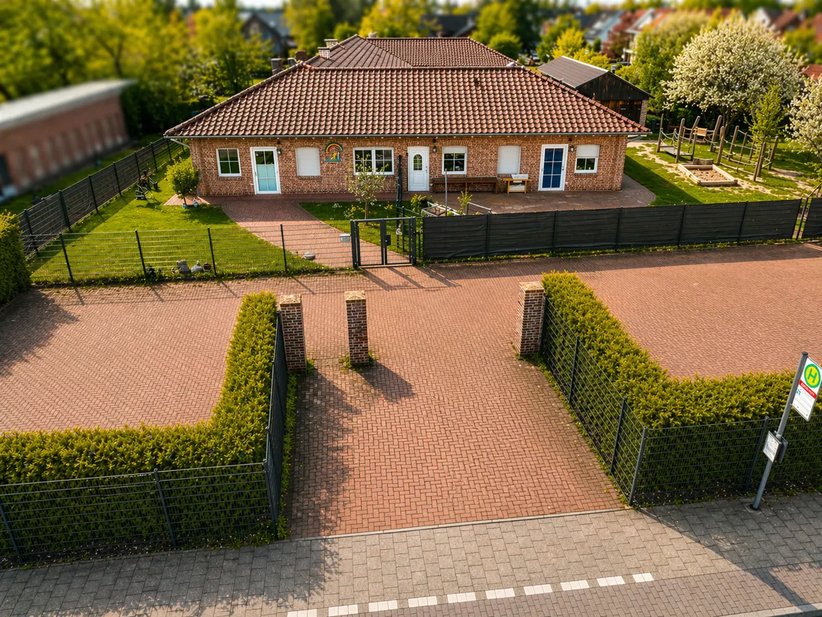 Frontbereich mit Parkplätzen