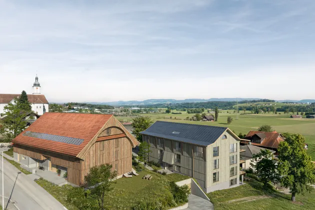 Neubauprojekt Villigerscheune - Luftbild (Visualisierung)