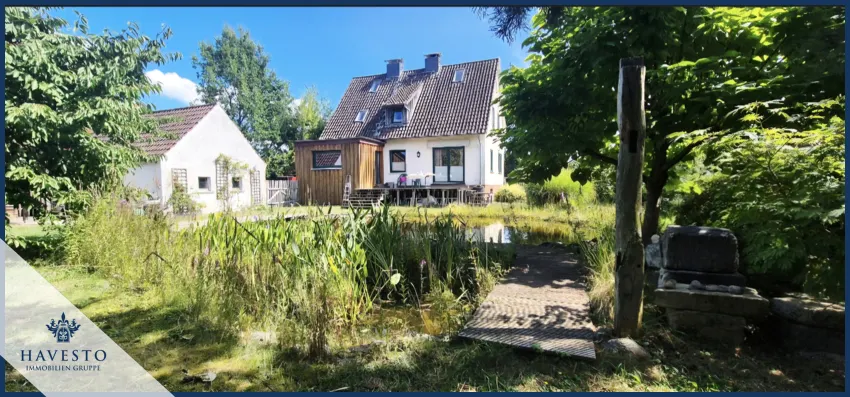 Blick auf das EFH mit eigenem Gartenparadies