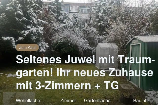 Nicht mehr verfügbar: Seltenes Juwel mit Traumgarten!
Ihr neues Zuhause mit 3-Zimmern + TG