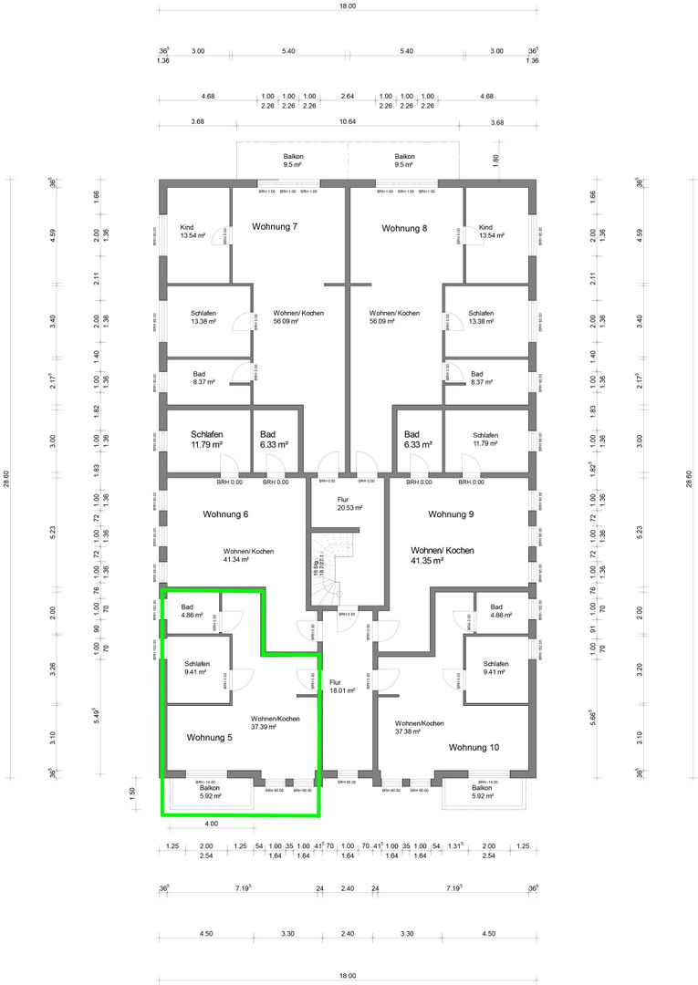 2 Raum Wohnung, Wohnung 5, 1.OG