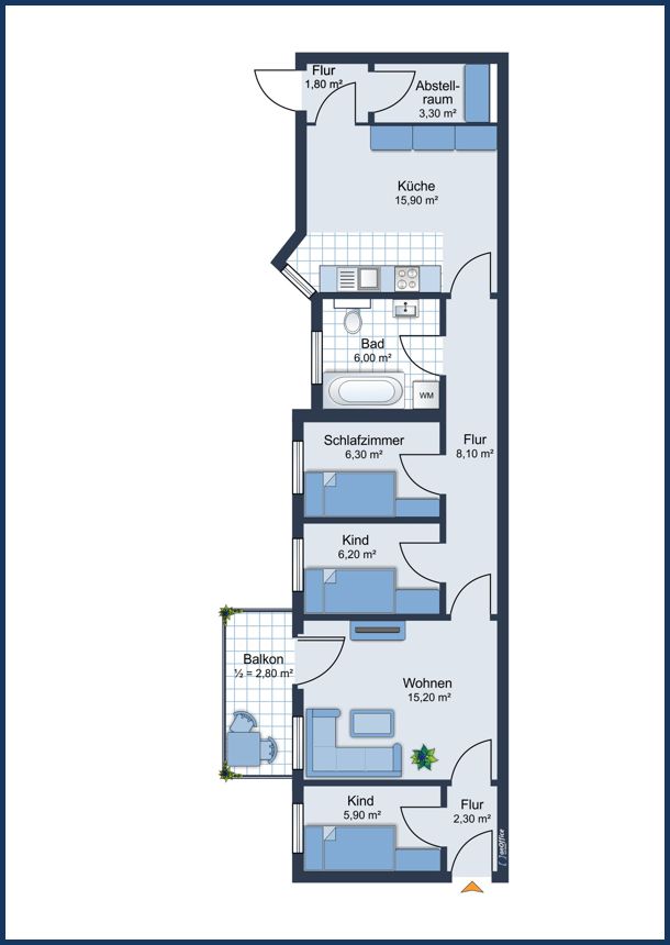 3.000 Euro Umzugsbonus: Renovierte 4 Zimmer Wohnung mit Einbauküche und Balkon, ideal für WGs - Foto 4