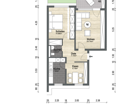 Grundriss Wohnung + Garten