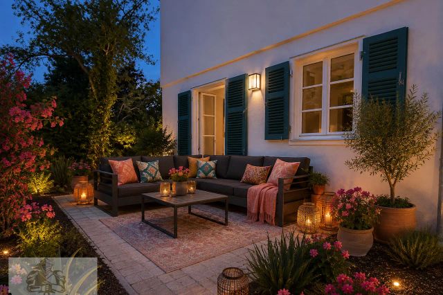 Gemütliche Terrasse im Abendlicht_KI